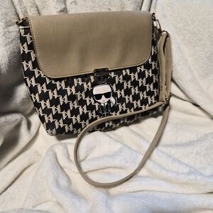 Karl Lagerfeld Paris Agyness Crossbody Bag K Monogram Black Beige Tan